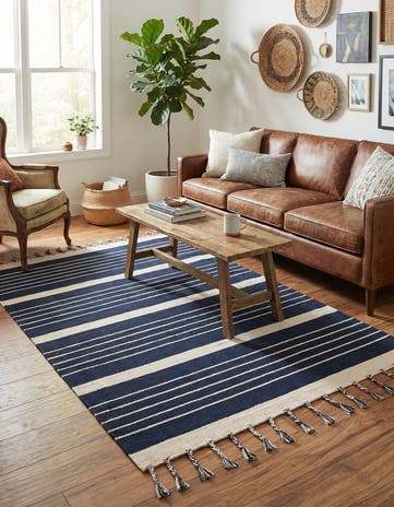 Navy and White Hand Woven Chindi Cotton Rug