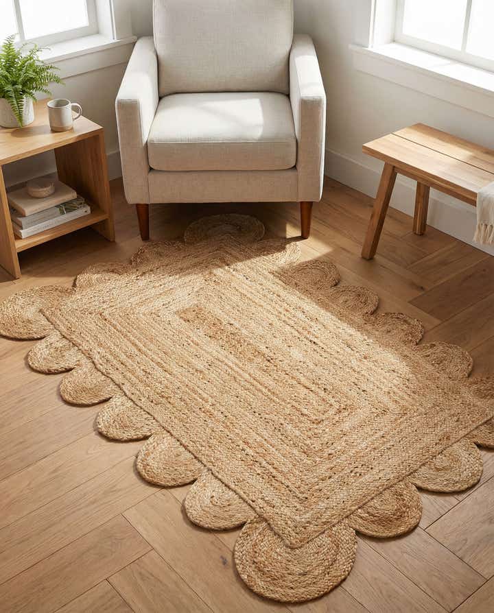 3' 1 x 5' 1 Hand Woven Scallop Braided Jute Rug
