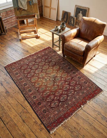 4' 3 x 5' 5 Hand Knotted Torkaman Oriental Wool Rug