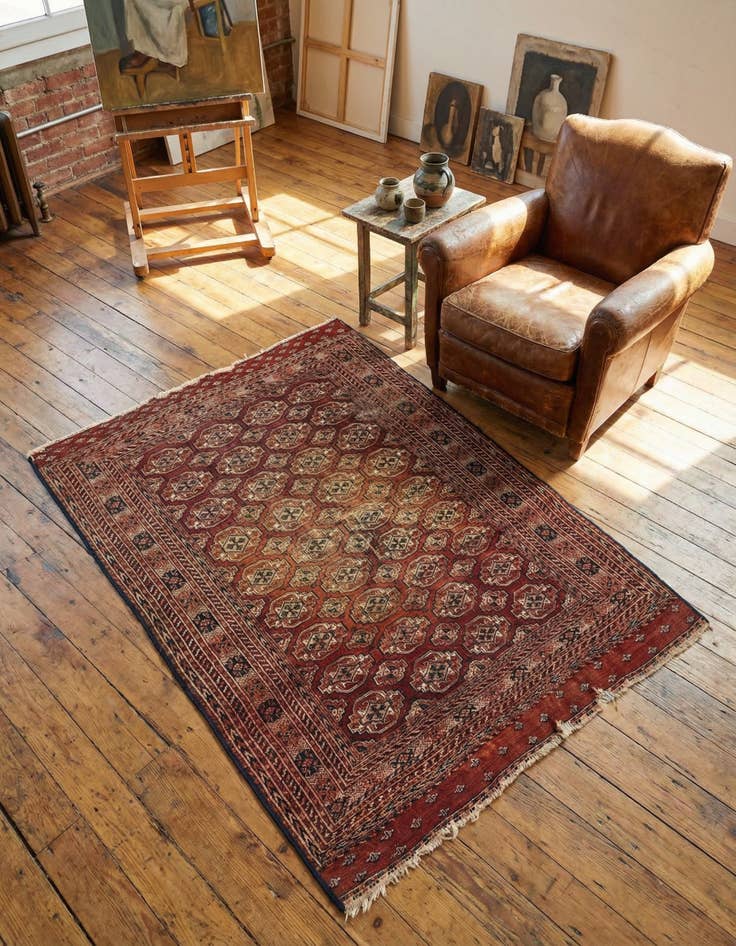 Detail image of 4' 3 x 5' 5 Hand Knotted Torkaman Oriental Wool Rug