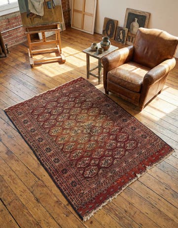 4' 3 x 5' 5 Hand Knotted Torkaman Oriental Wool Rug