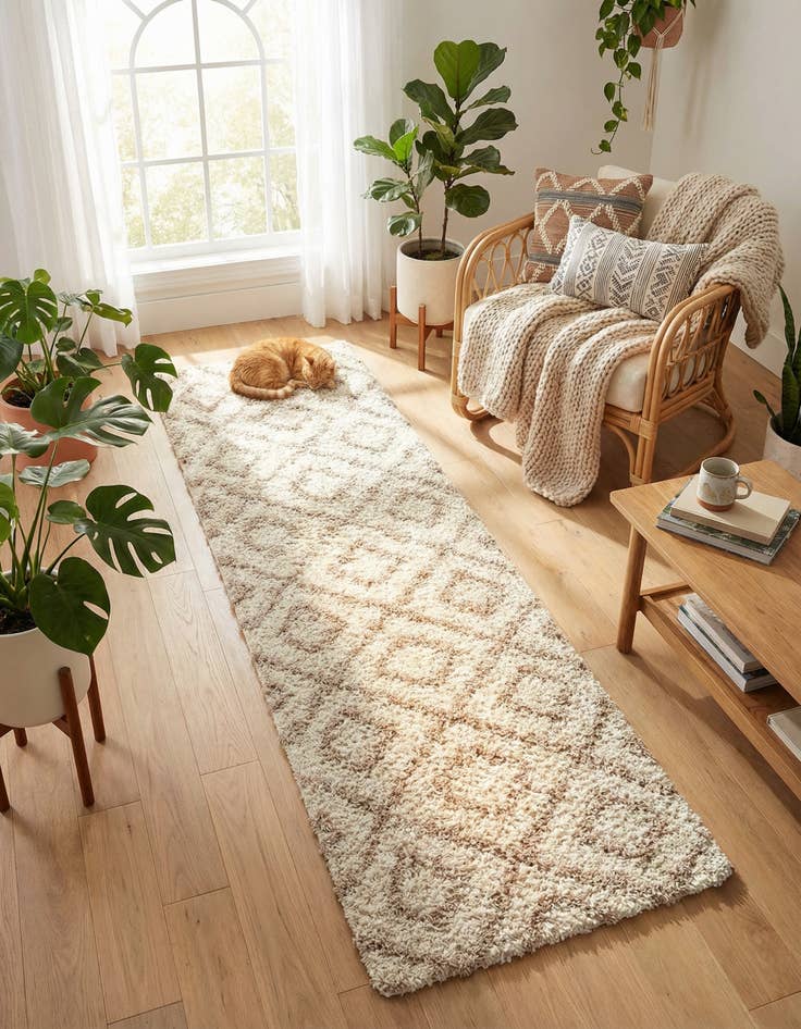 Detail image of 2' x 7' Lattice Shag Runner Rug