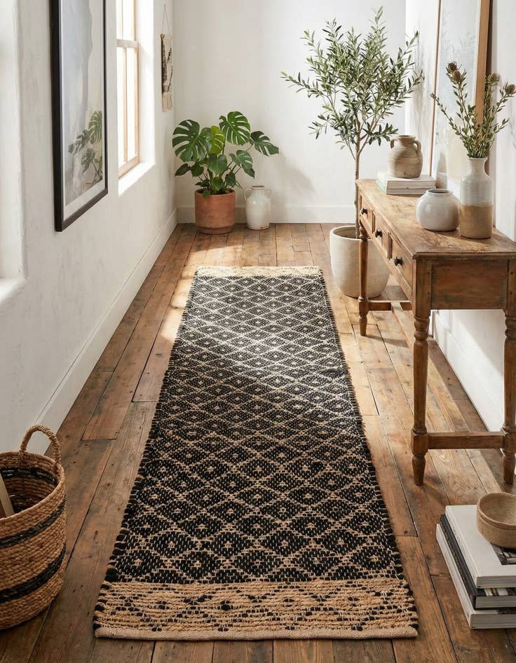 Detail image of 2' 2 x 8'  Hand Woven Chindi Trellis Runner Rug