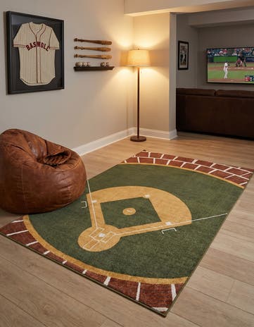 Green and Terra Sports Washable Rug