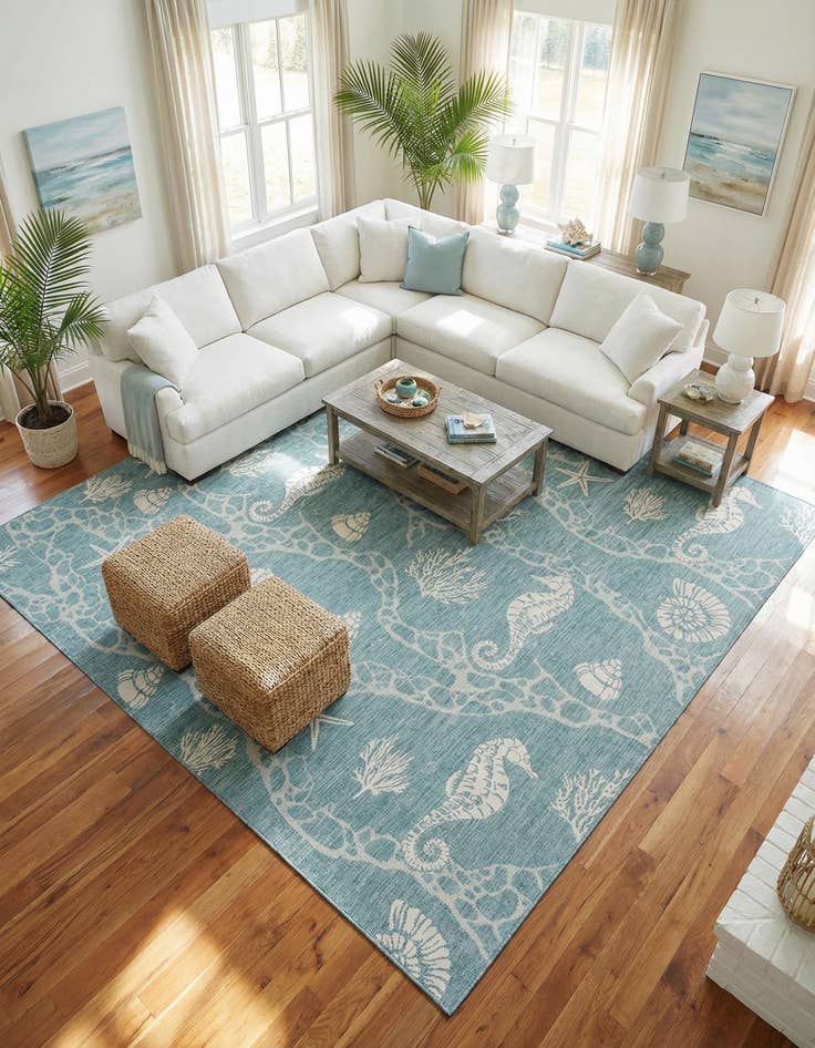 Detail image of 13' x 13' Washable Coastal Indoor / Outdoor Square Rug