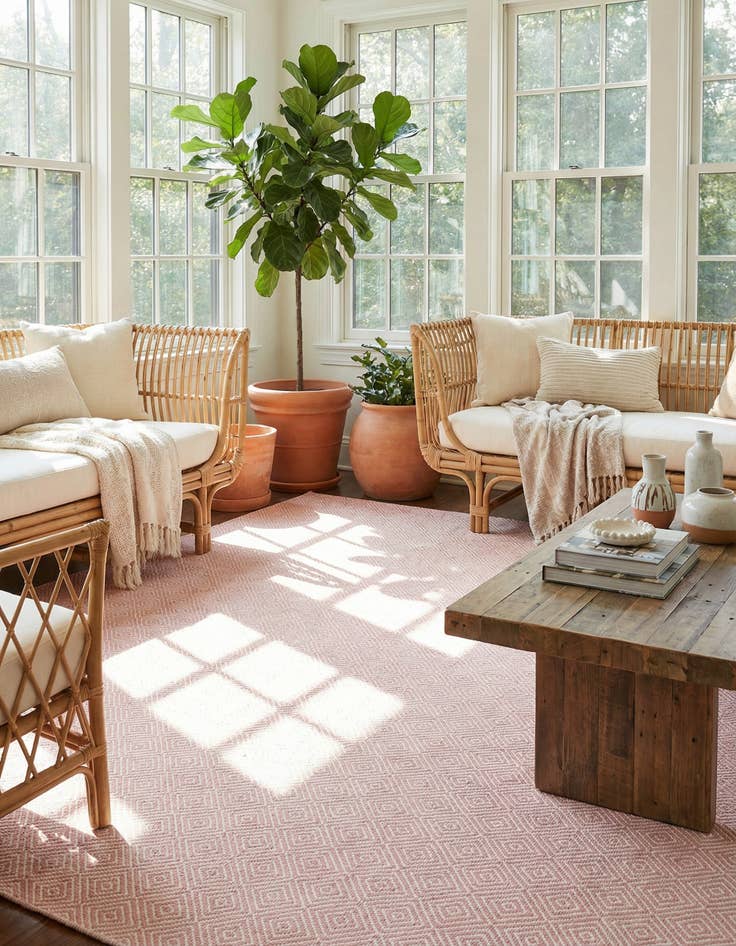 Detail image of 7' 10 x 7' 10  Hand Woven Geo Trellis Flatweave Square Rug