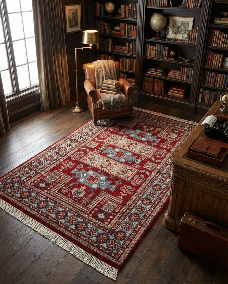 Detail image of 4' 1 x 6' 4 Hand Knotted Kazak Oriental Wool Rug