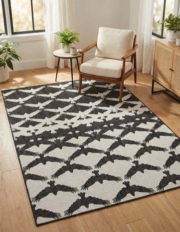 Black and White Easy-Clean Modern Indoor / Outdoor Rug
