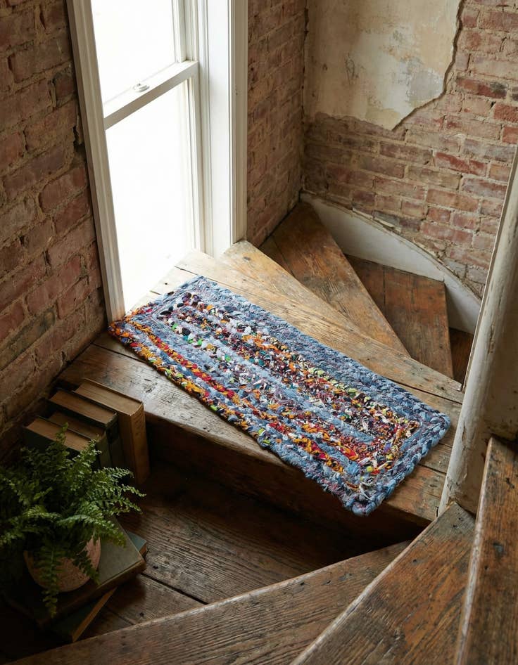 Detail image of 0' 9 x 2' 6  Hand Woven Braided Chindi Stair Rug