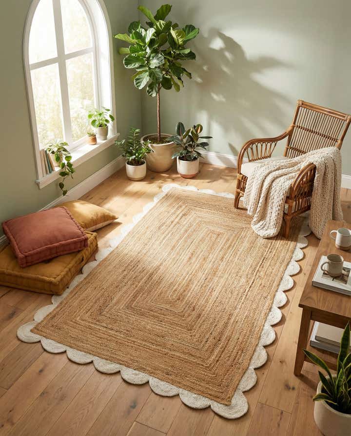 5' 1 x 8' Handmade Scallop Braided Jute Rug