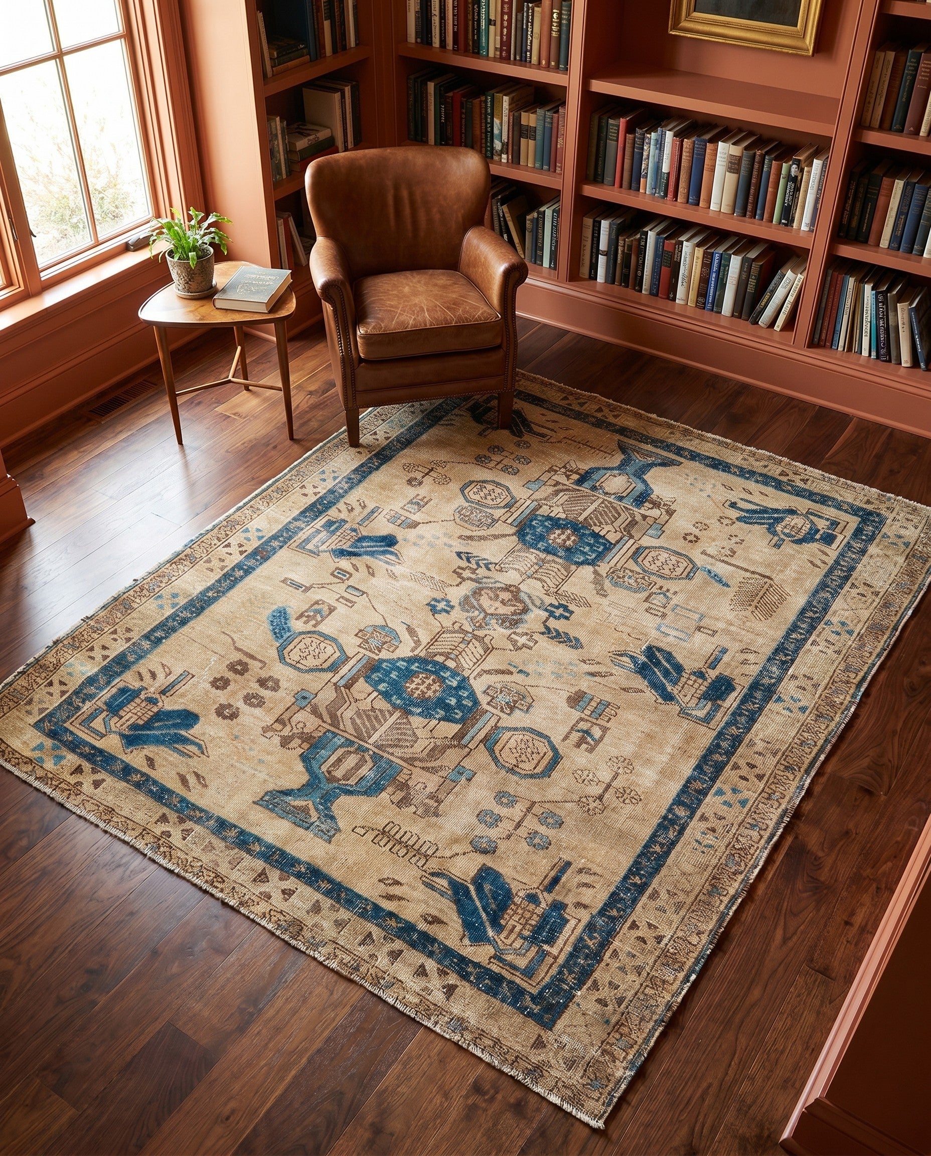 5' 2 x 6' 7 Hand Knotted Ultra Vintage Persian Wool Square Rug