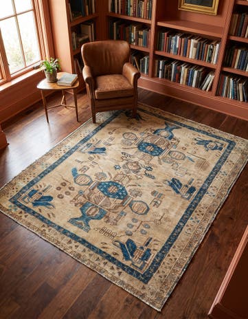 5' 2 x 6' 7 Hand Knotted Ultra Vintage Persian Wool Square Rug
