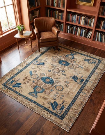 5' 2 x 6' 7 Hand Knotted Ultra Vintage Persian Wool Square Rug