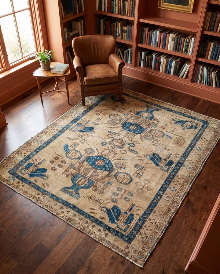 5' 2 x 6' 7 Hand Knotted Ultra Vintage Persian Wool Square Rug