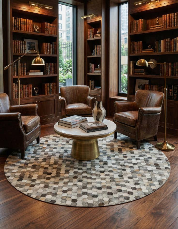 Detail image of 7' 10 x 7' 10 Cowhide Leather Round Rug