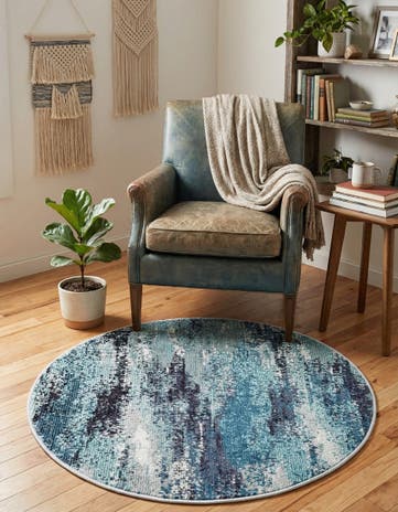 Blue Washable Sevilla Round Rug