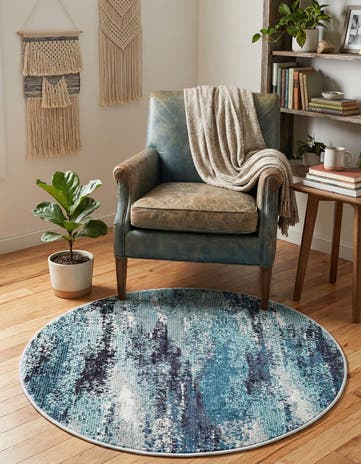 Blue Washable Sevilla Round Rug