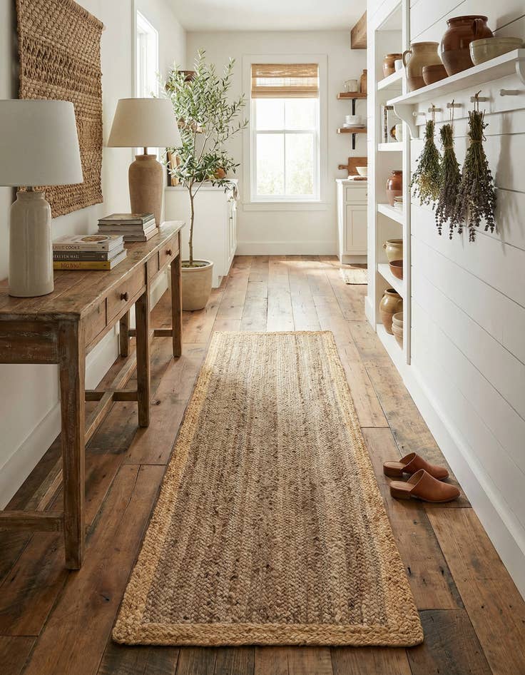 Detail image of 2' x 8'  Hand Braided Jute Runner Rug