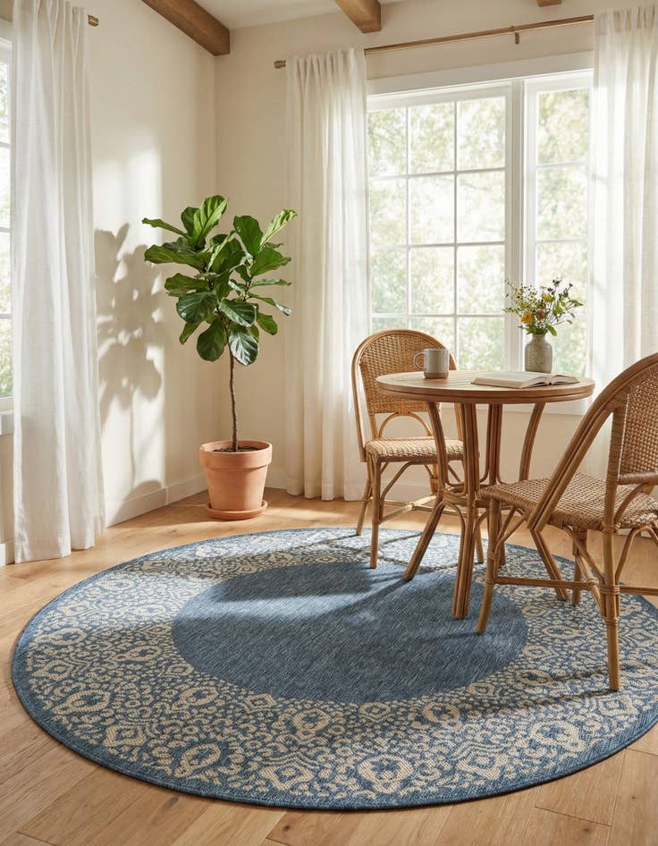 Detail image of 5' x 5' Easy-Clean Border Indoor / Outdoor Round Rug