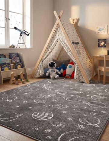 Gray Planets Whimsy Kids Rug