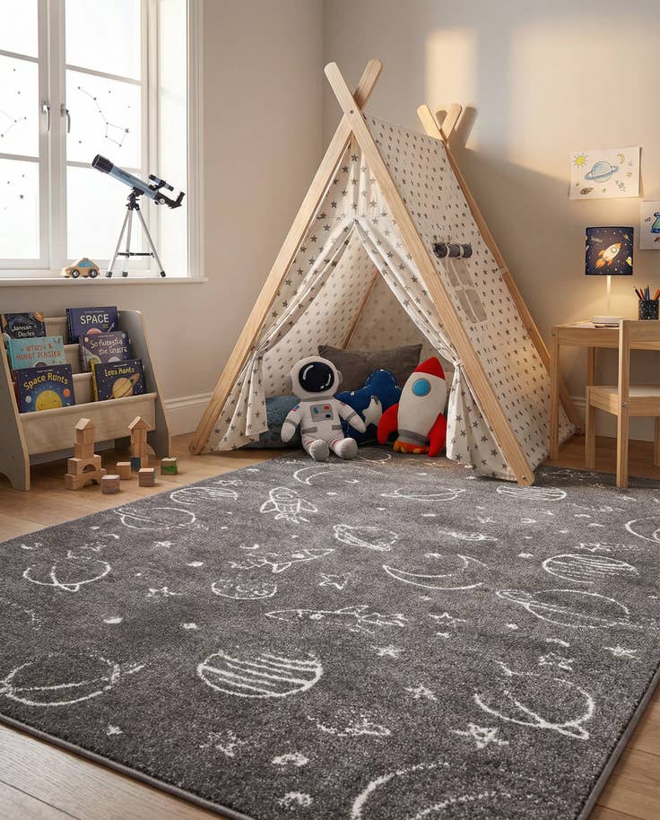 Detail image of 5' 3 x 8' Planets Whimsy Kids Rug