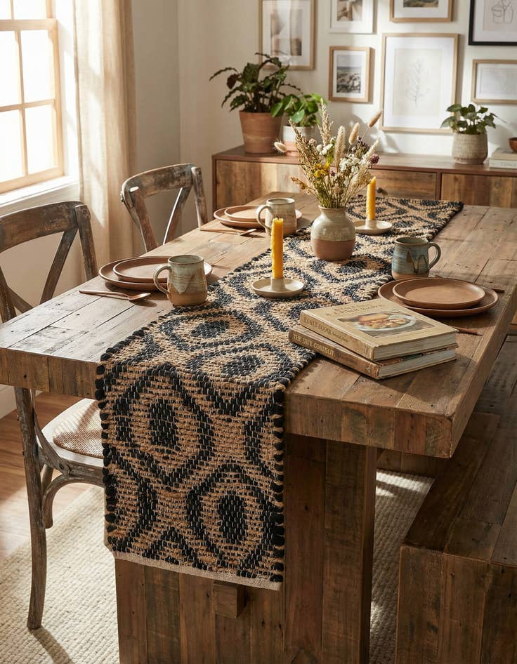 Detail image of 1' 2 x 6' 1  Hand Woven Chindi Jute Table Runner Rug