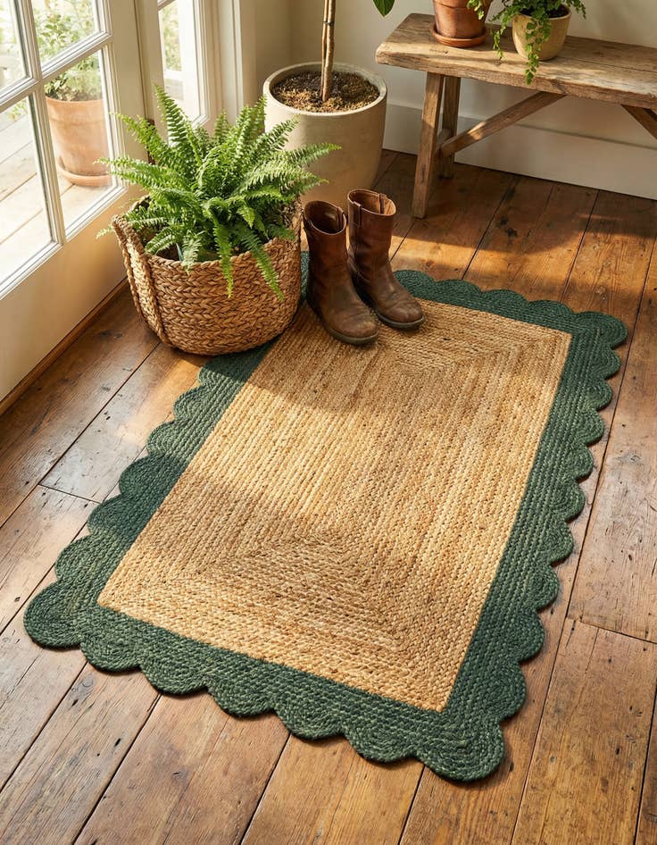 Detail image of 2' x 3' 1 Handmade Scallop Braided Jute Rug