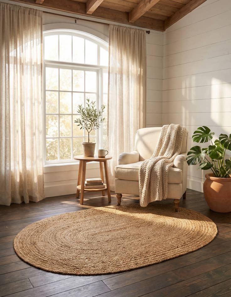 Detail image of 4' 1 x 6' 1  Hand Braided Jute Luxe Oval Rug