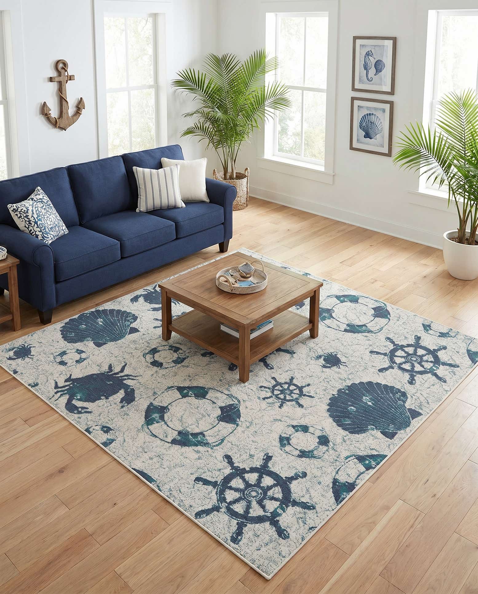 7' 10 x 7' 10 Easy-Clean Coastal Indoor / Outdoor Square Rug