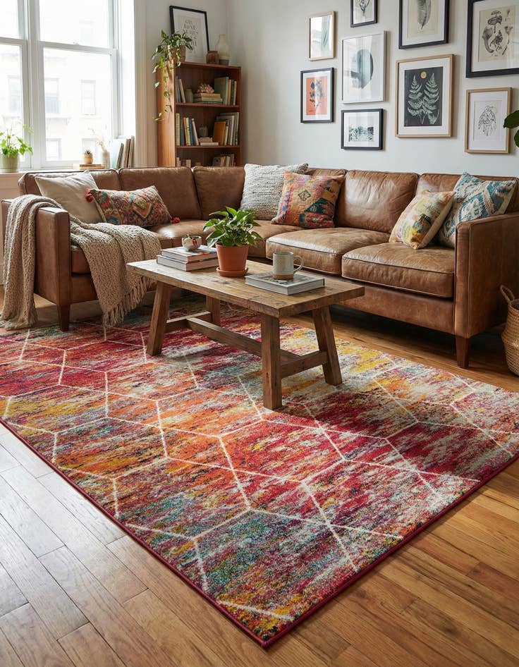 Detail image of 6' x 9' Lattice Frieze Rug