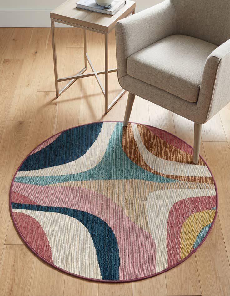 Detail image of 3' x 3' Washable Modern Indoor / Outdoor Round Rug