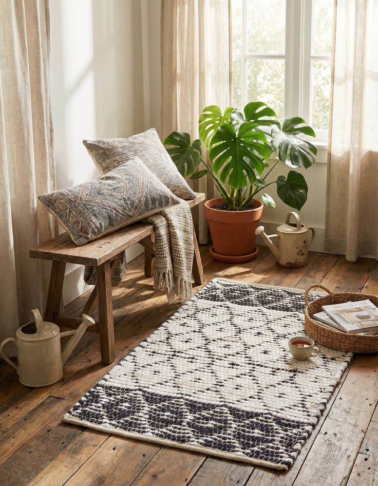 Detail image of 2' x 3' 1  Hand Woven Chindi Trellis Rug