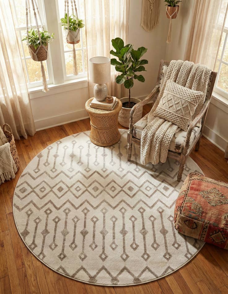 Detail image of 5' 3 x 5' 3 Bohemian Trellis Round Rug