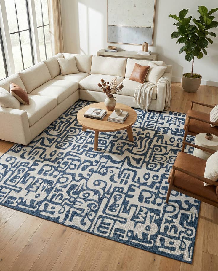 Detail image of 13' x 13' Easy-Clean Modern Indoor / Outdoor Square Rug