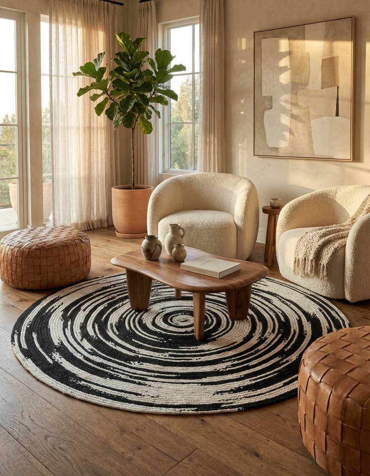 Detail image of 8' x 8'  Hand Braided Chindi Round Rug