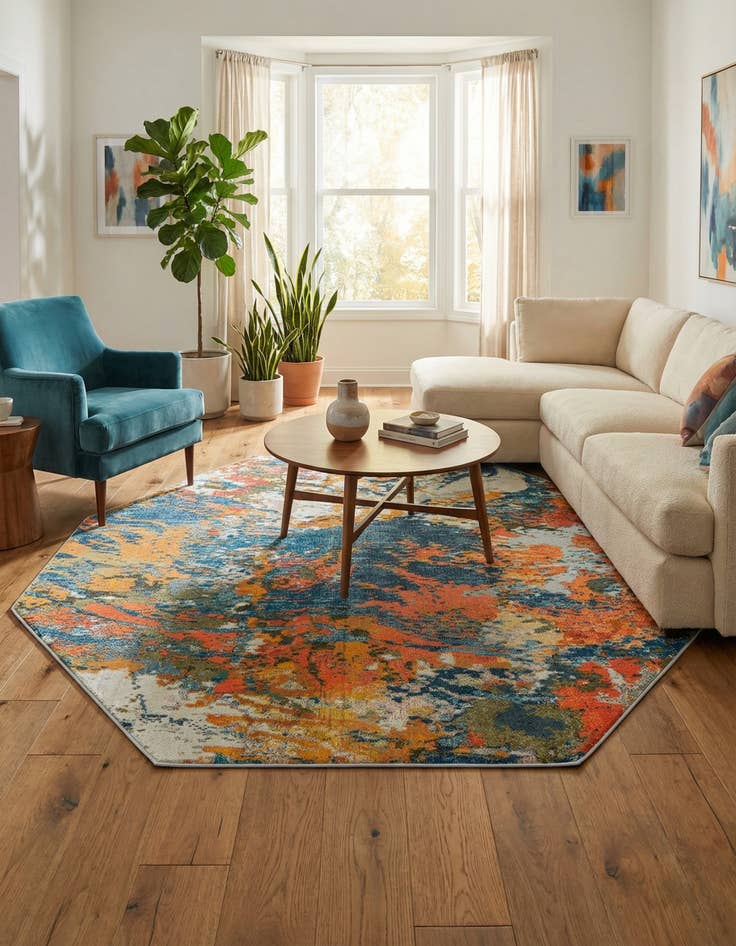 Detail image of 7' 10 x 7' 10 Washable Vivid Octagon Rug