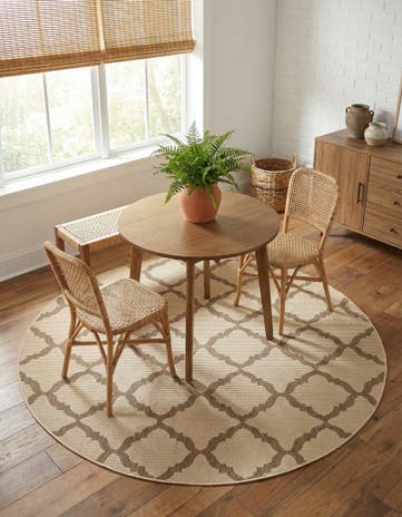 Beige Easy-Clean Lattice Indoor / Outdoor Round Rug