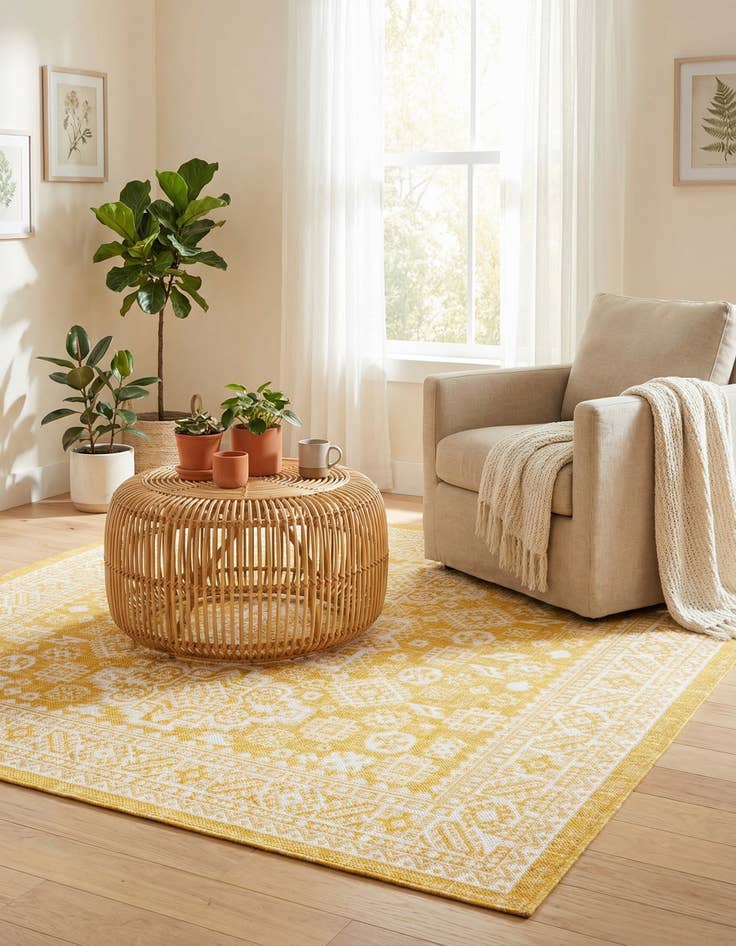 Detail image of 5' 3 x 5' 3  Washable Aztec Indoor / Outdoor Square Rug