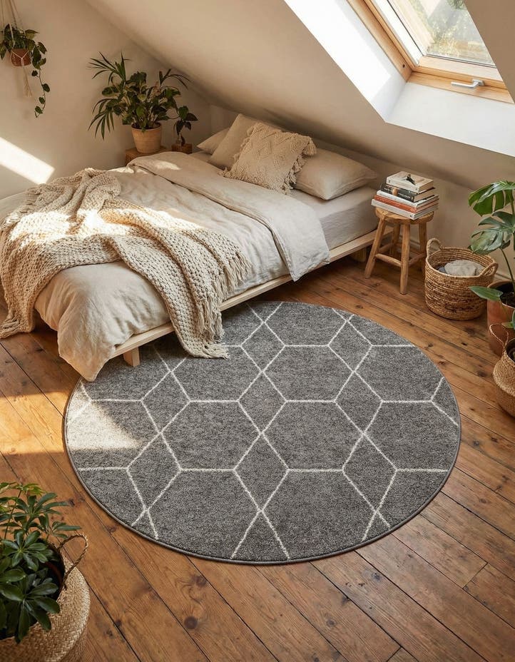 5' 3 x 5' 3 Lattice Frieze Round Rug