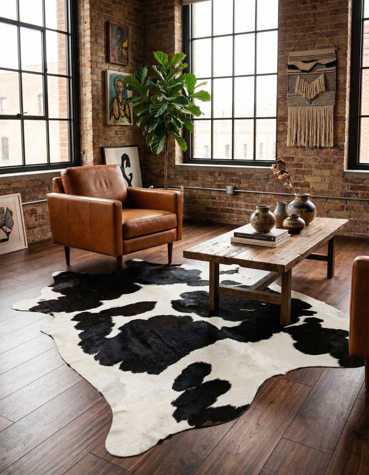 Detail image of 5' 2 x 6' 6 Cowhide Leather Rug