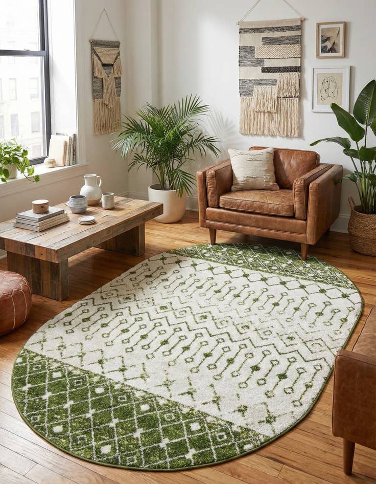 Detail image of 5' 3 x 8' Moroccan Trellis Oval Rug