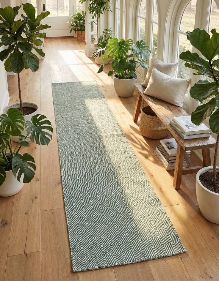 Detail image of 2' 7 x 14' 1  Hand Woven Geo Trellis Flatweave Runner Rug