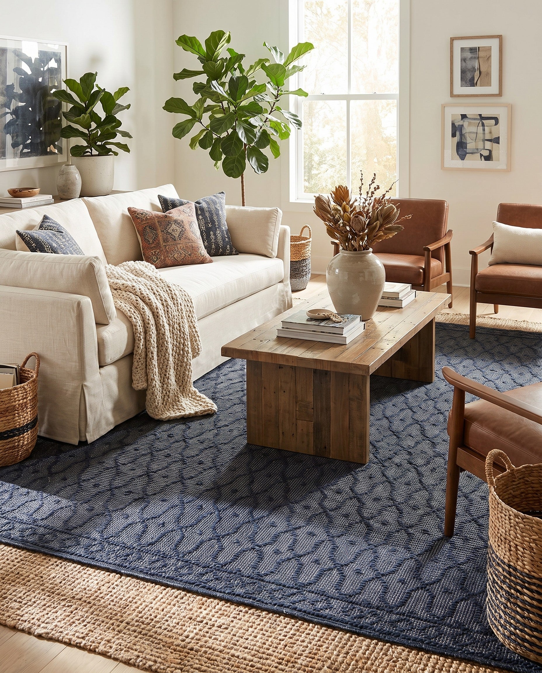 Navy Blue Hand Woven Larsa Jute Square Rug