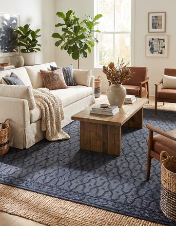 Navy Blue Hand Woven Larsa Jute Square Rug