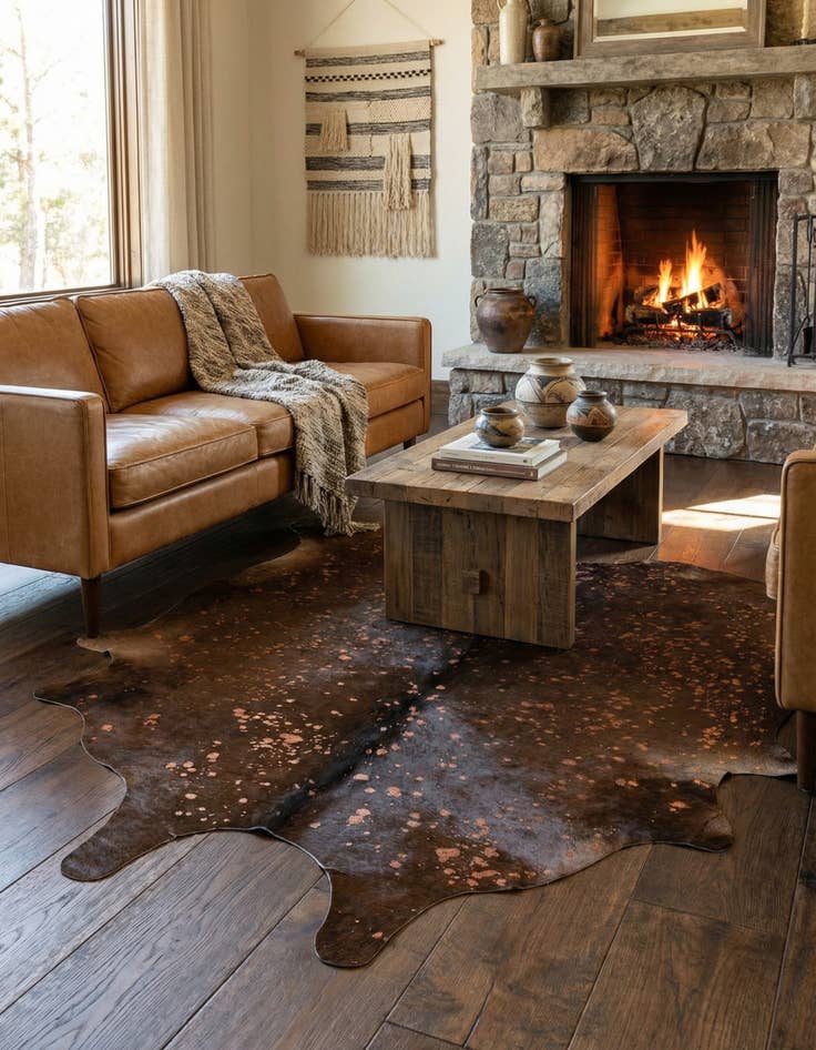 Detail image of 7' 1 x 7' 9 Cowhide Leather Square Rug