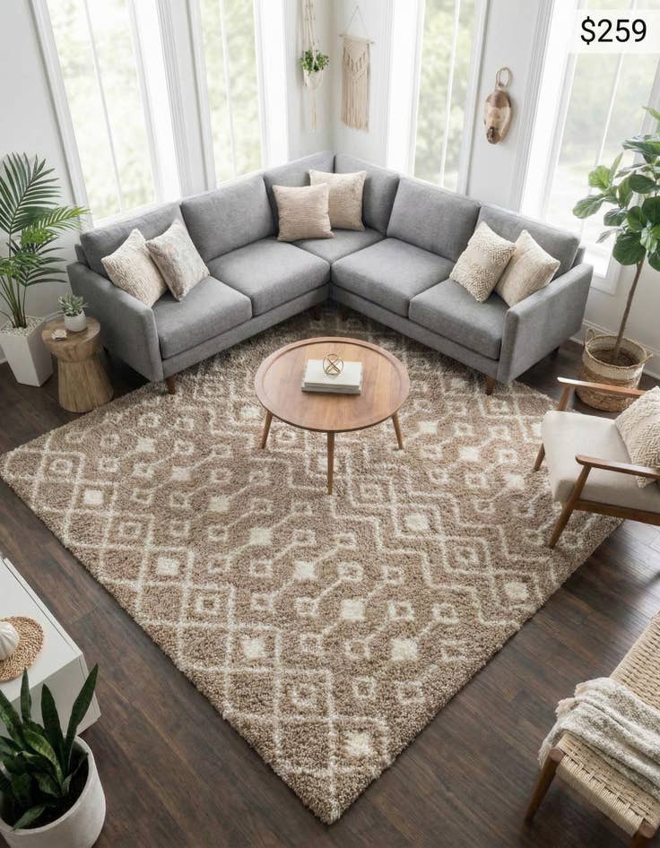 Detail image of 10' x 10' Moroccan Trellis Shag Square Rug