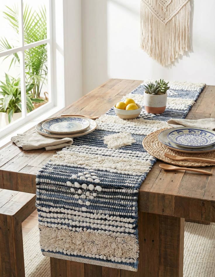 Detail image of 1' 2 x 4' 1  Hand Woven Cotton Chindi Table Runner Rug