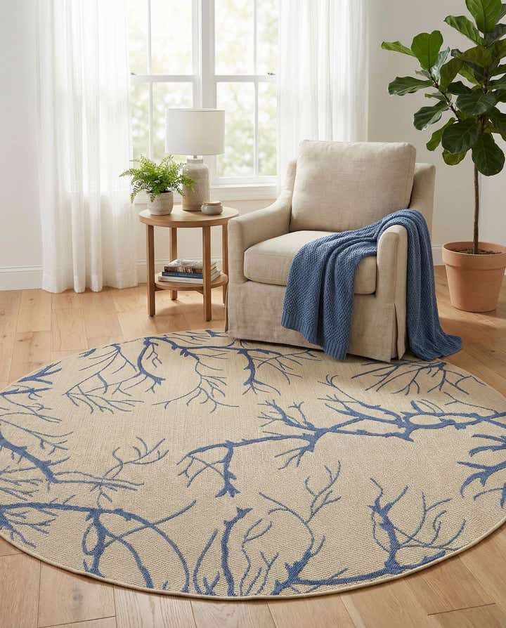 6' x 6' Easy-Clean Botanical Indoor / Outdoor Round Rug