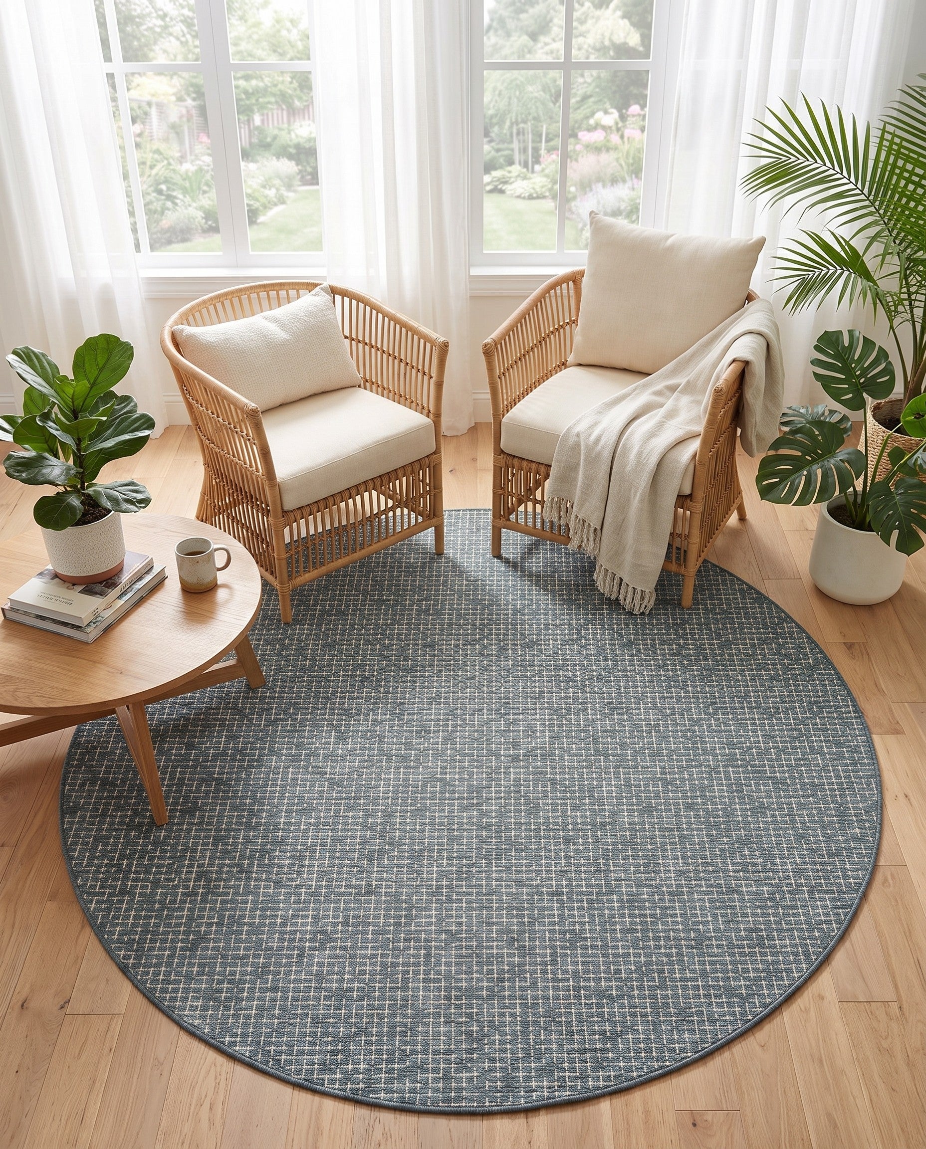 7' 10 x 7' 10 Easy-Clean Checkered Indoor / Outdoor Round Rug