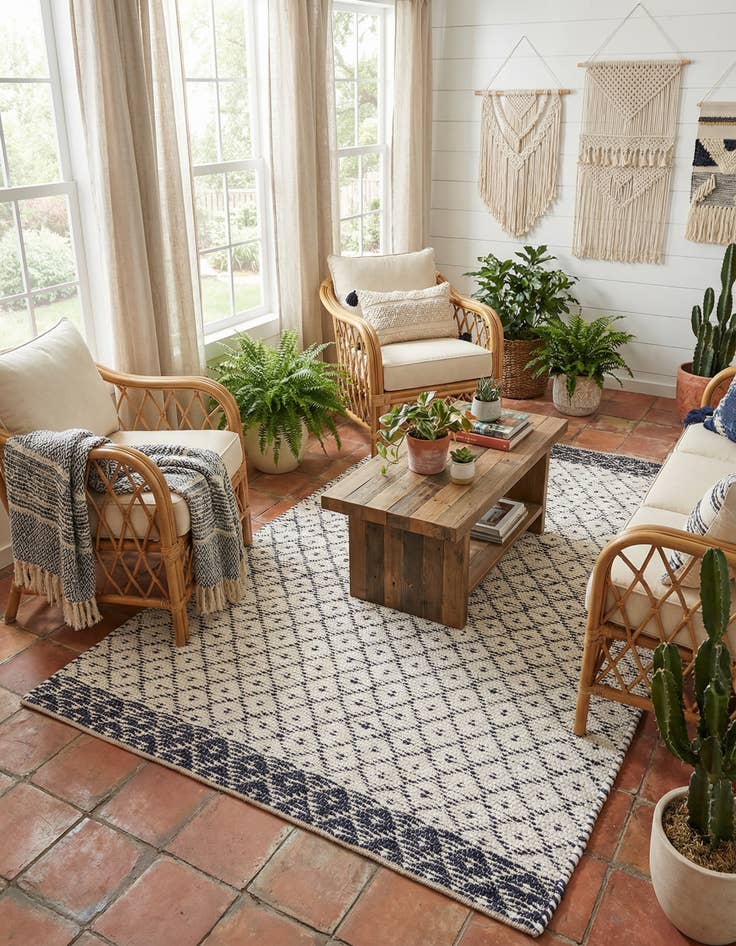 Detail image of  5' 1 x 8'  Hand Woven Chindi Trellis Rug